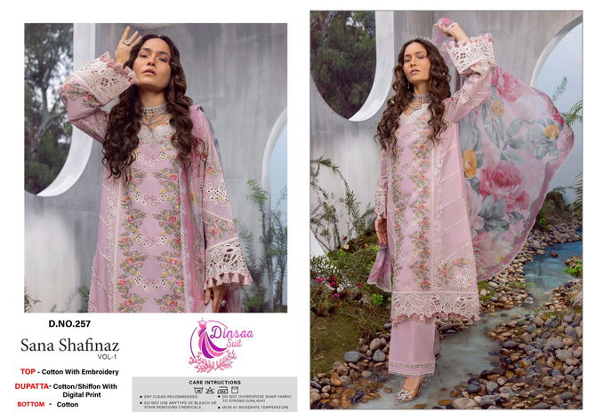 Sana Shafinaz Vol 1 By Dinsaa Cotton Embroidery Pakistani Suits Wholesale Price In Surat
